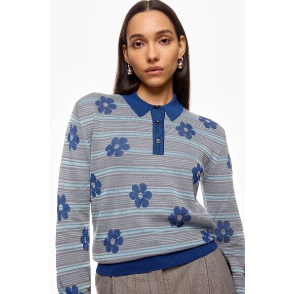 Marni Blue Floral Striped Flower Sweater - Picture 1 of 12